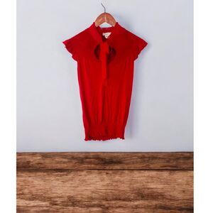 6 Degree Red Keyhole Ruffled Neck Tie Blouse Size S